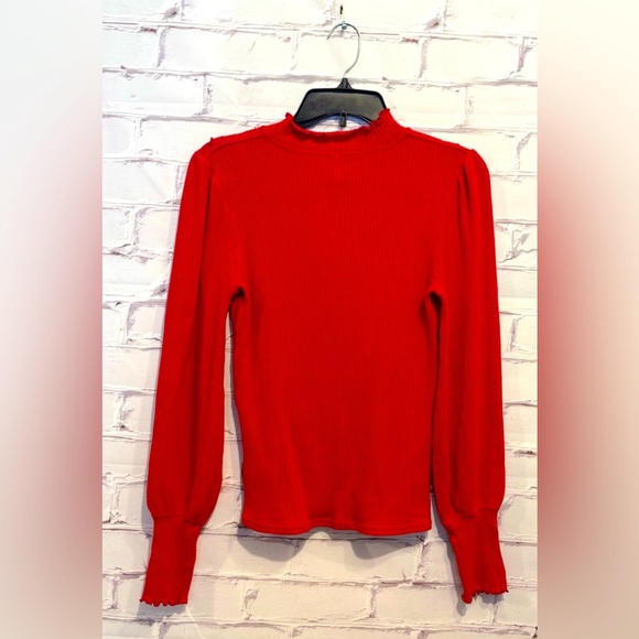Free People “Love Struck” Ruffle Turtleneck Top in bold red Size Small - Picture 3 of 7